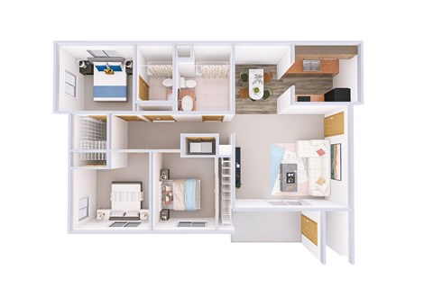 Floor plan for 3 beds, 2 baths, 1213 sqft